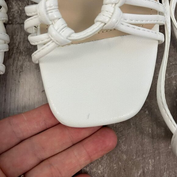 Lulu's Lace-up Strappy White Sandals Size 8.5 M Square Toe Low Block Heel - Picture 9 of 13